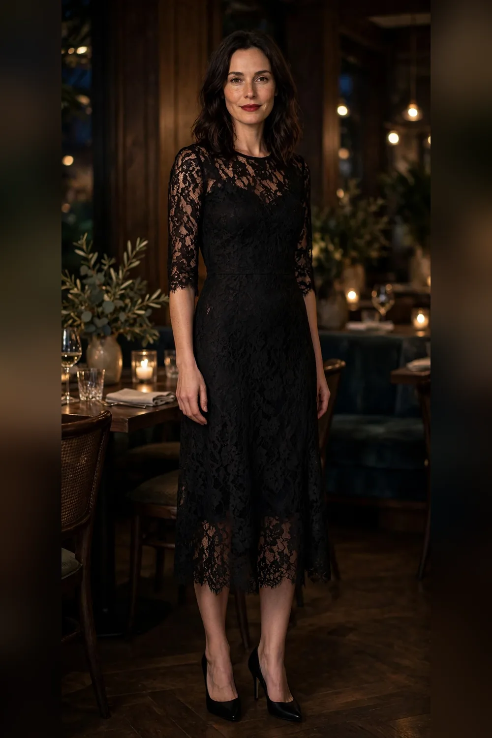 Black lace midi dress Valentine's date outfit