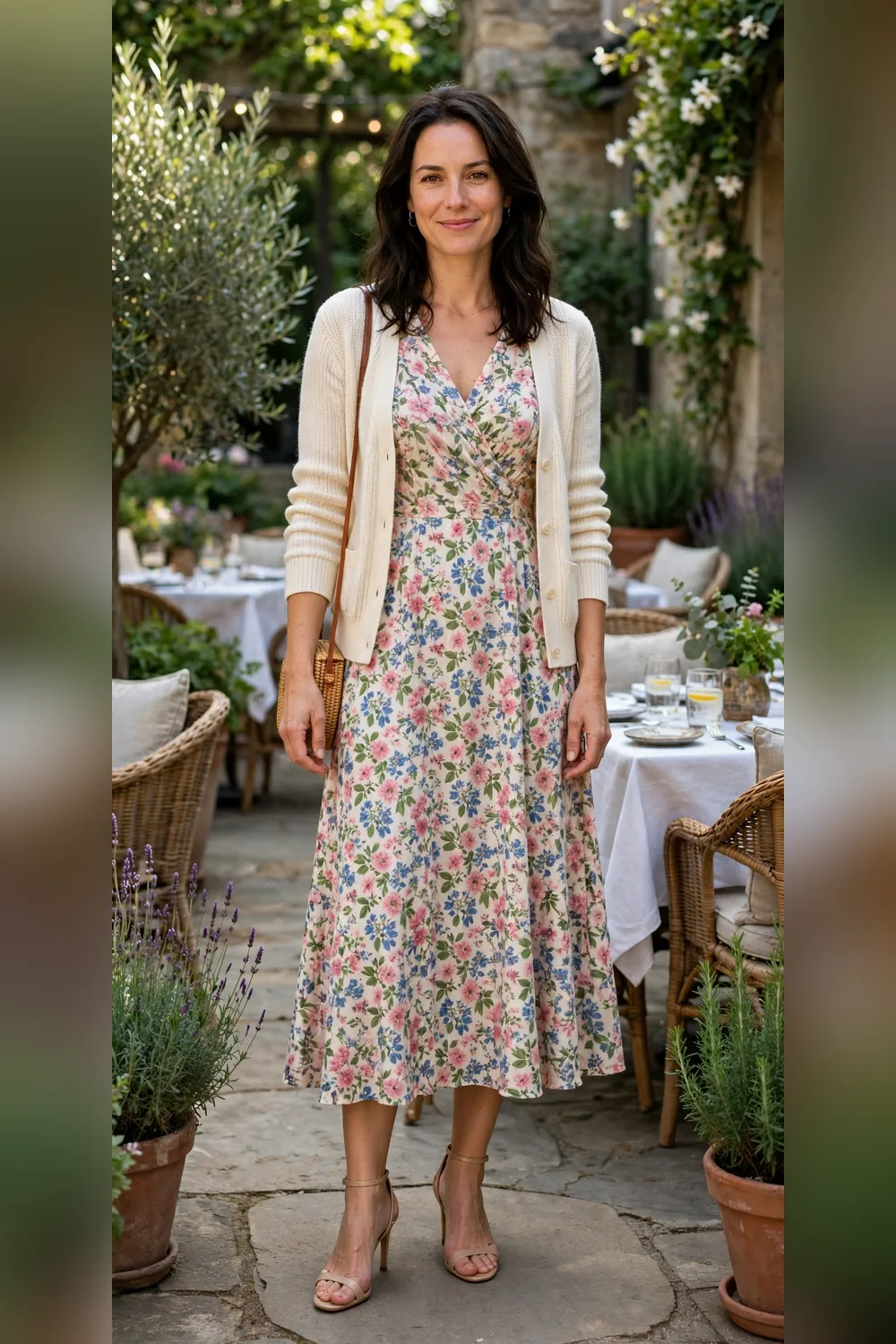 Floral midi dress Valentine's daytime date outfit