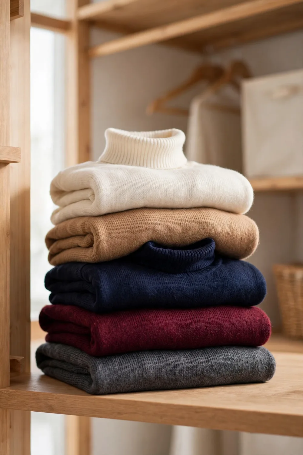 Folded knitwear stack for a winter capsule wardrobe