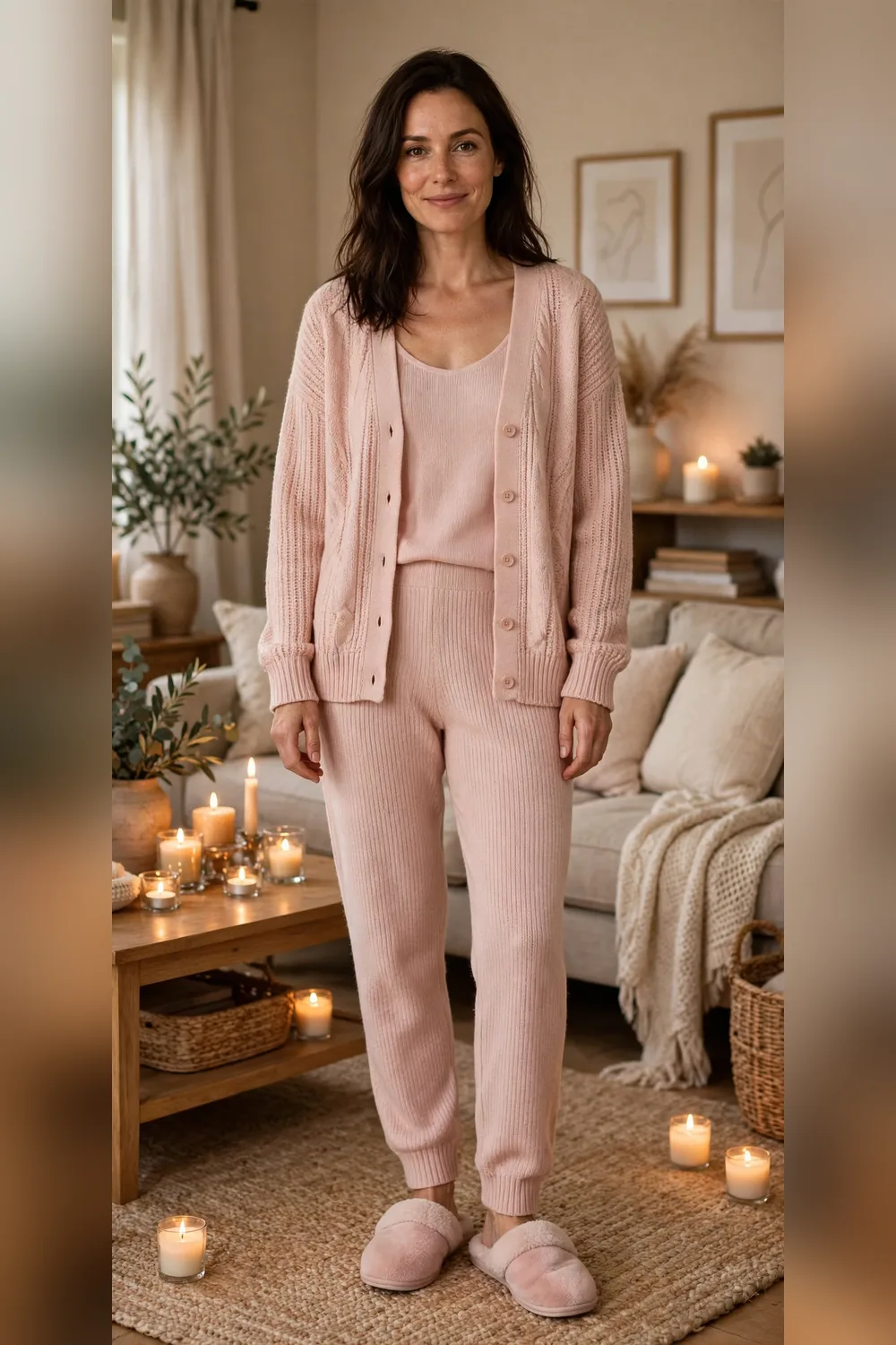 Knit co-ord set Valentine's at-home date outfit