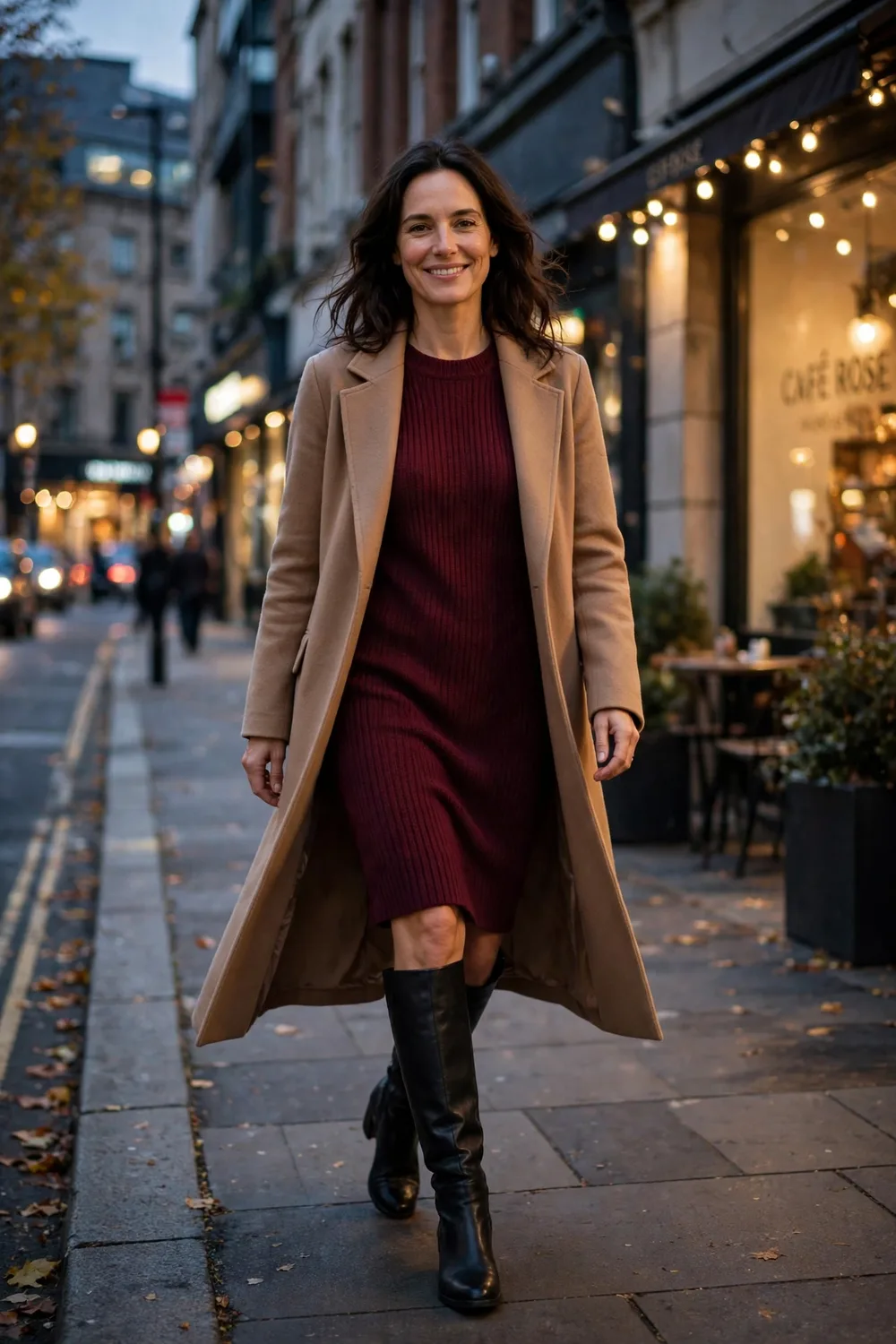 Sweater dress with knee boots Valentine's date outfit